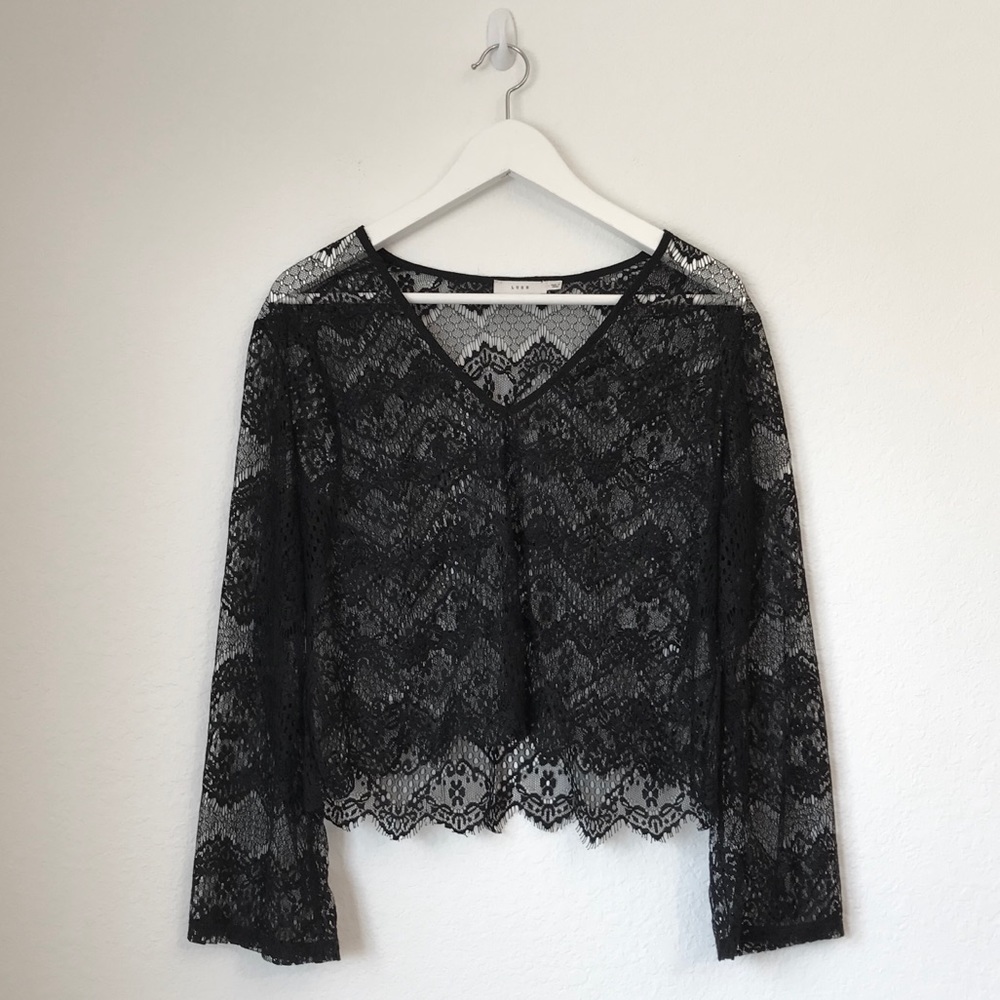 Lush Black Lace Fluted Sleeve Top M